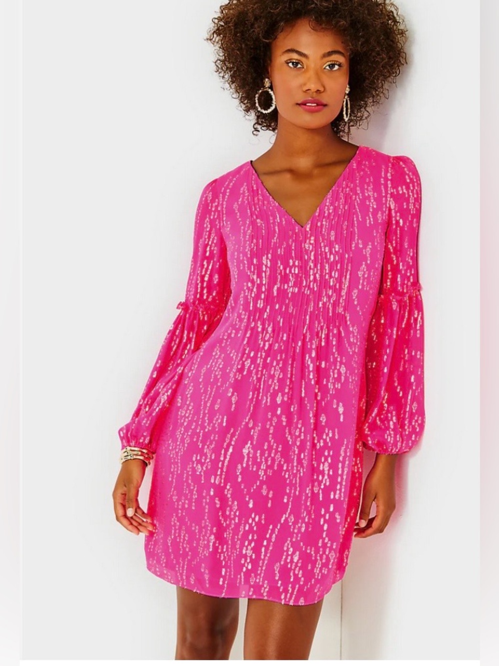 NWT Lilly Pulitzer Cleme Long Sleeve Silk dress pink palms fish clip chiffon 2 - Picture 1 of 7